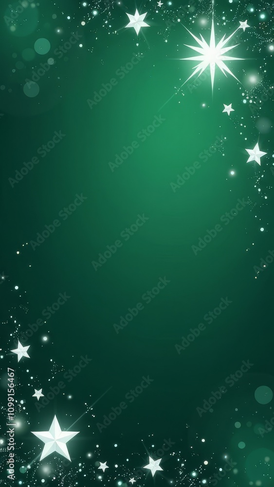 Poster a green background with a row of stars and a bright star in the middle