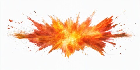 Red and yellow explosion on white