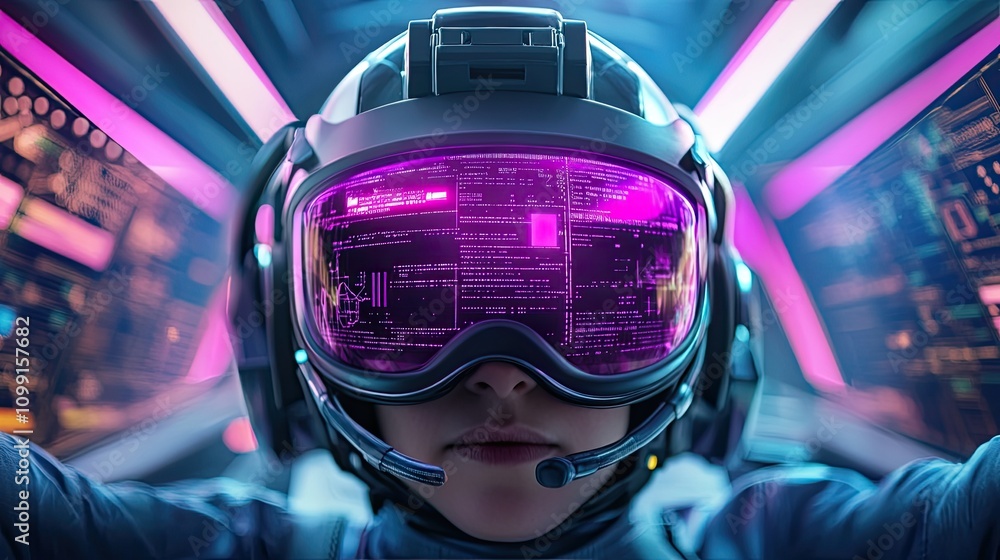 Aufkleber futuristic space exploration virtual reality digital interface high-tech environment close-up view i