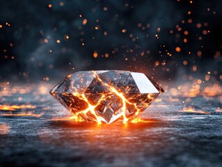 Erupting lava diamond volcanic landscape digital art fiery environment close-up view concept of beauty and destruction