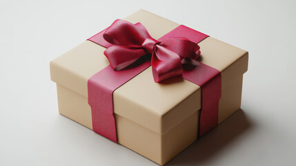 Obraz premium Elegant Gift Box with Red Ribbon and Bow Isolated on White Background