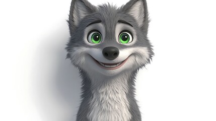 Obraz premium Happy Cartoon Wolf D Render Cute Animal Furry