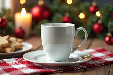 Fototapeta premium Cozy christmas evening with candlelight and hot beverage