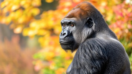 Obraz premium Majestic Gorilla in Autumn Foliage