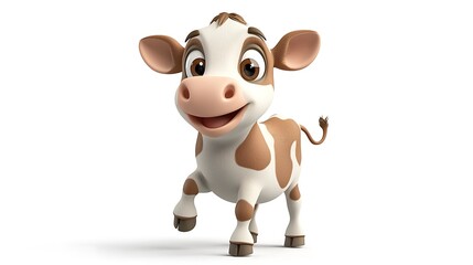 Fototapeta premium Cute Cartoon Calf Happy Cow D Render Farm Animal
