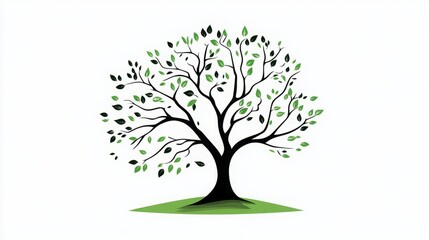 Obraz premium A stylized tree with green leaves against a white background. Simple, elegant, nature.