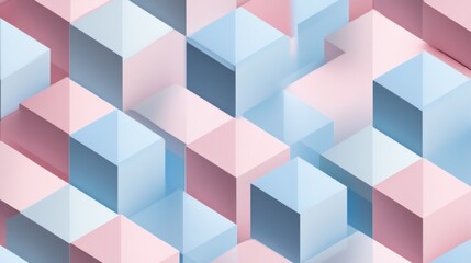 Abstract Cube Patterns in Pink and Blue Tones
