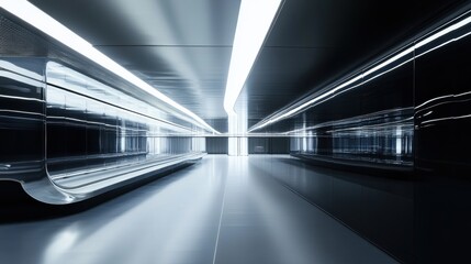 Fototapeta premium A sleek, futuristic corridor with bright lighting and reflective surfaces.