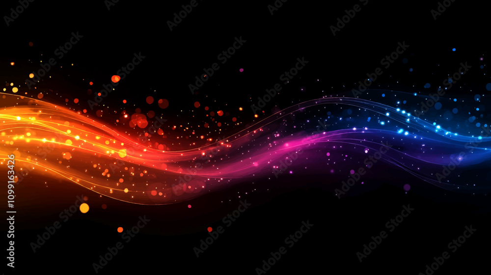 Poster optical data concept depicted by abstract glowing lines on a dark background. the high speed, vast c