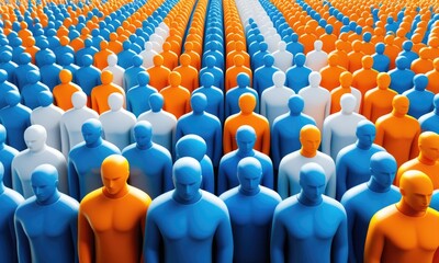 Fototapeta premium Vibrant crowd of colorful abstract figures in rows