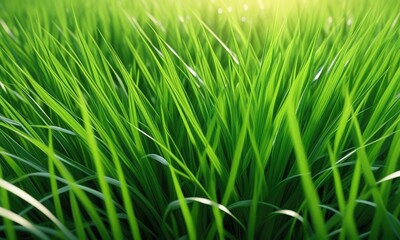 Lush green grass blades in morning sunlight for nature serenity and eco wellness