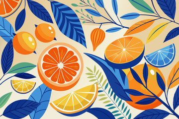 Seamless fruity pattern with oranges lemons and limes in a vibrant tropical design