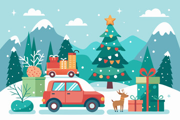 christmas card with santa claus and gifts