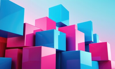 Obraz premium Vibrant geometric cubes: blue and pink abstract background design