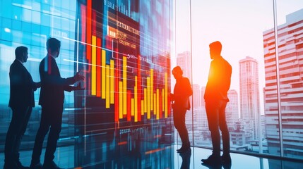 Business meeting focused on data analysis high-rise office digital presentation urban environment professional viewpoint modern insights