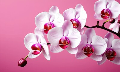 Fototapeta premium Elegant white orchids on vibrant pink background displaying natural beauty