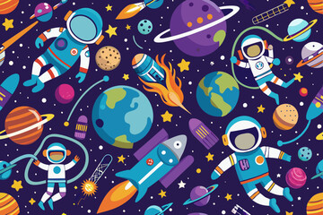 astronaut in space seamless pattern