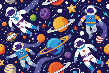 astronaut in space seamless pattern