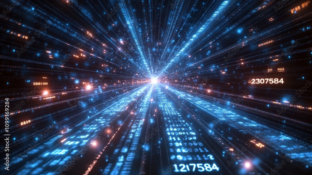 Aufkleber abstract digital tunnel with glowing lines and numbers.