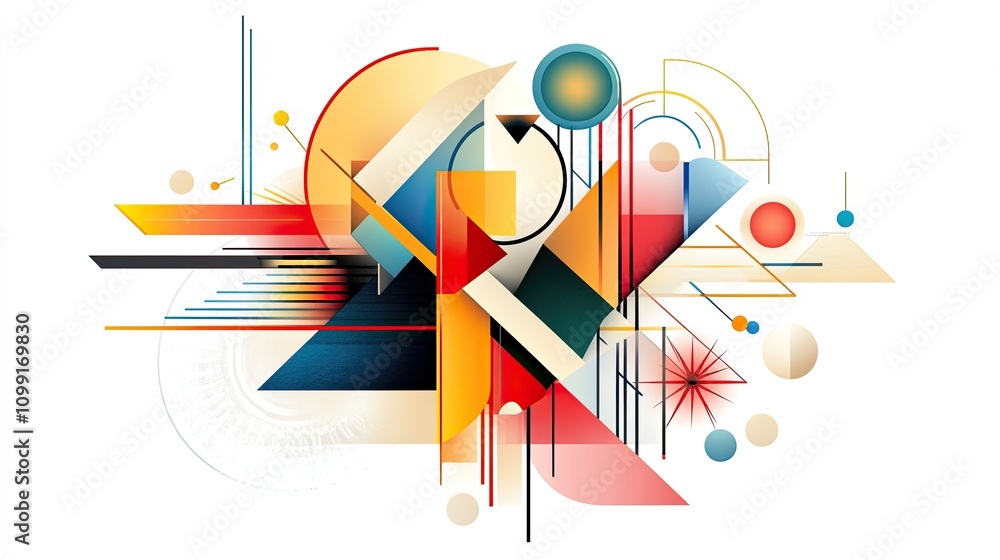 Poster abstract geometric art displaying colorful shapes and patterns in a modern digital space visual art 