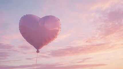Obraz premium Pink heart-shaped balloon floats gently against a pastel sunset sky. Romantic and dreamy.