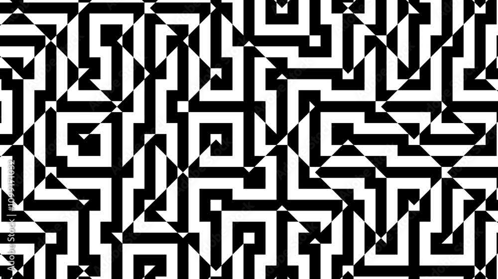 Poster creative abstract animation of bold black and white geometry with smooth rotations and high-contrast