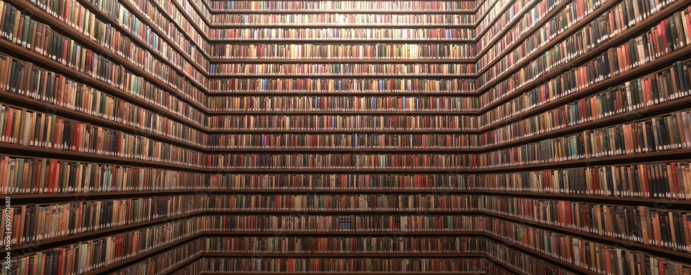 Aufkleber a vast library filled with countless books, creating a sense of knowledge and exploration.