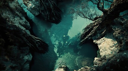 Enigmatic Teal Pool: An Aerial View of Nature's Hidden Oasis