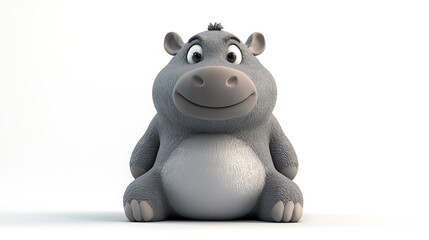 Fototapeta premium Cute Cartoon Hippopotamus Sitting D Render Baby Hippo