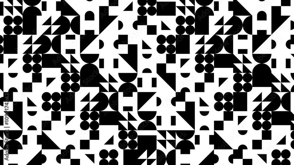 Aufkleber seamless loop animation of black and white geometric shapes in dynamic motion featuring bold lines, 