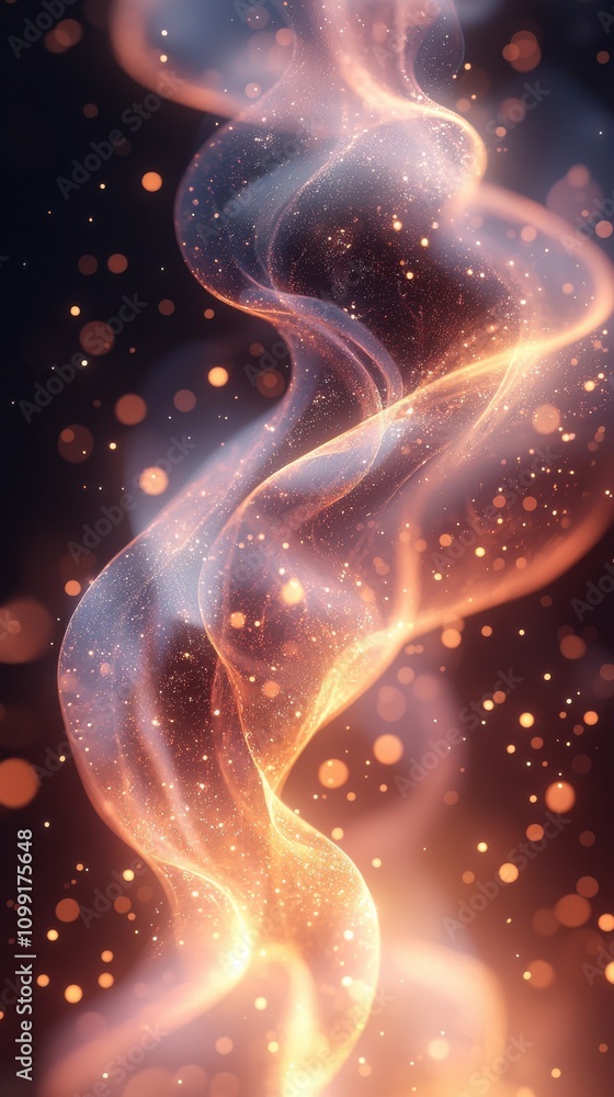 Poster dynamic flow of light and particles abstract space digital art dark background close-up visual conce