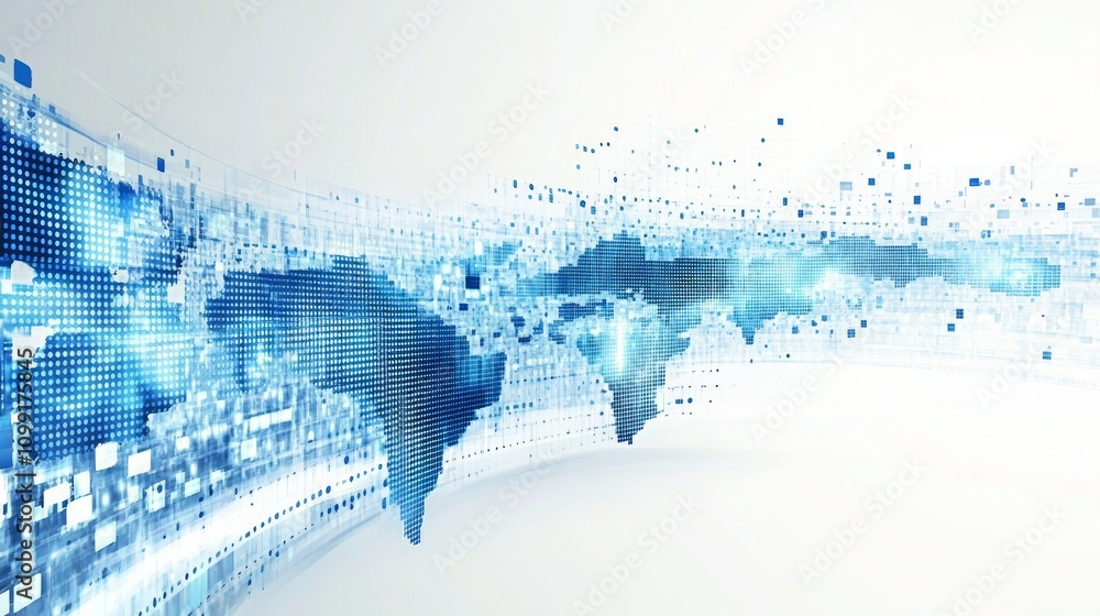 Poster abstract world map digital data flow network technology concept.