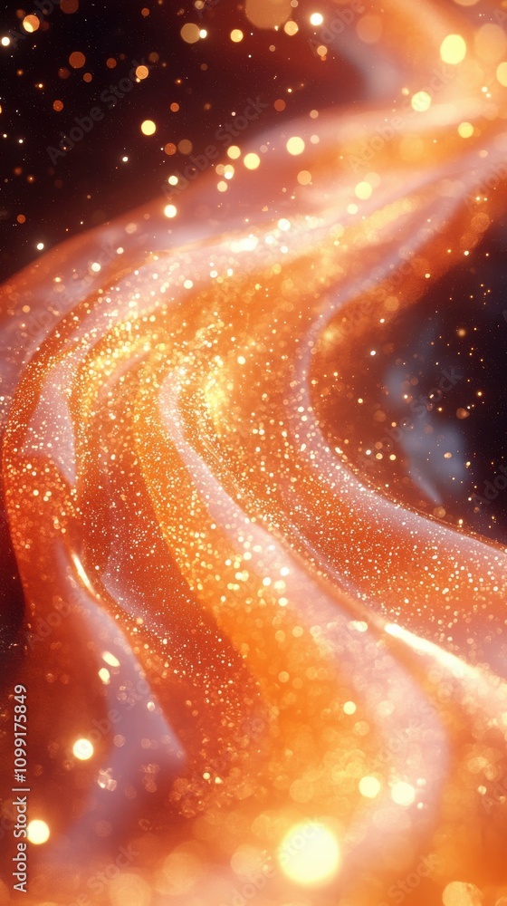 Poster dynamic flow of golden particles abstract visual digital art studio environment macro view concept o