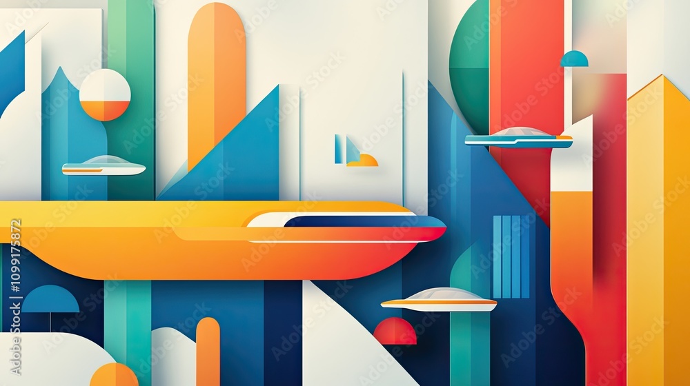 Poster dynamic abstract landscape design modern art colorful geometric forms digital environment artistic p
