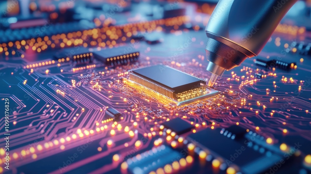Poster innovative circuit design process technology lab digital artwork cyber environment close-up view eng