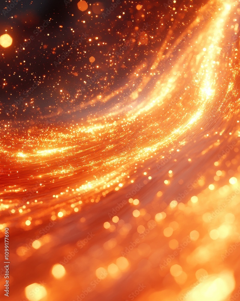 Poster dynamic flow of glowing particles abstract art digital creation cosmic environment close-up view vis