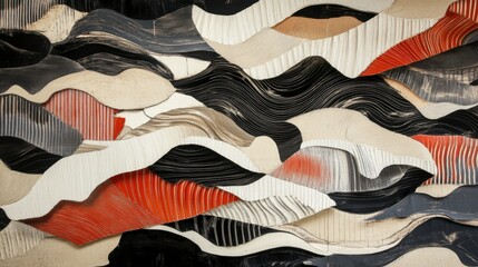 Abstract Wave Pattern in Black and Red Tones