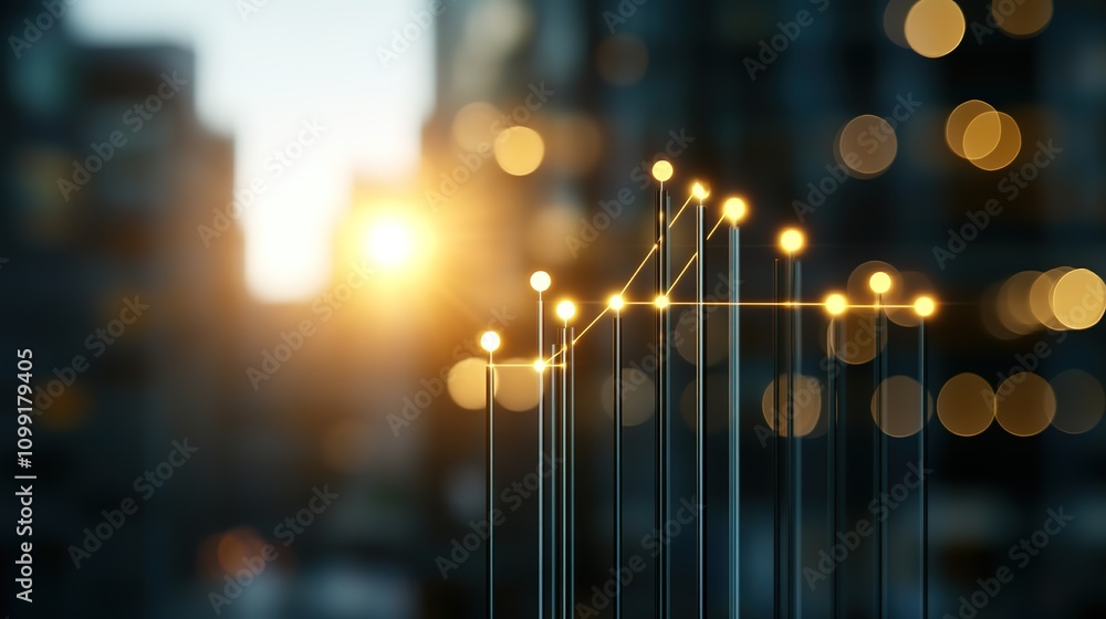 Poster abstract representation of financial growth and data visualization with sparkling lights against a s
