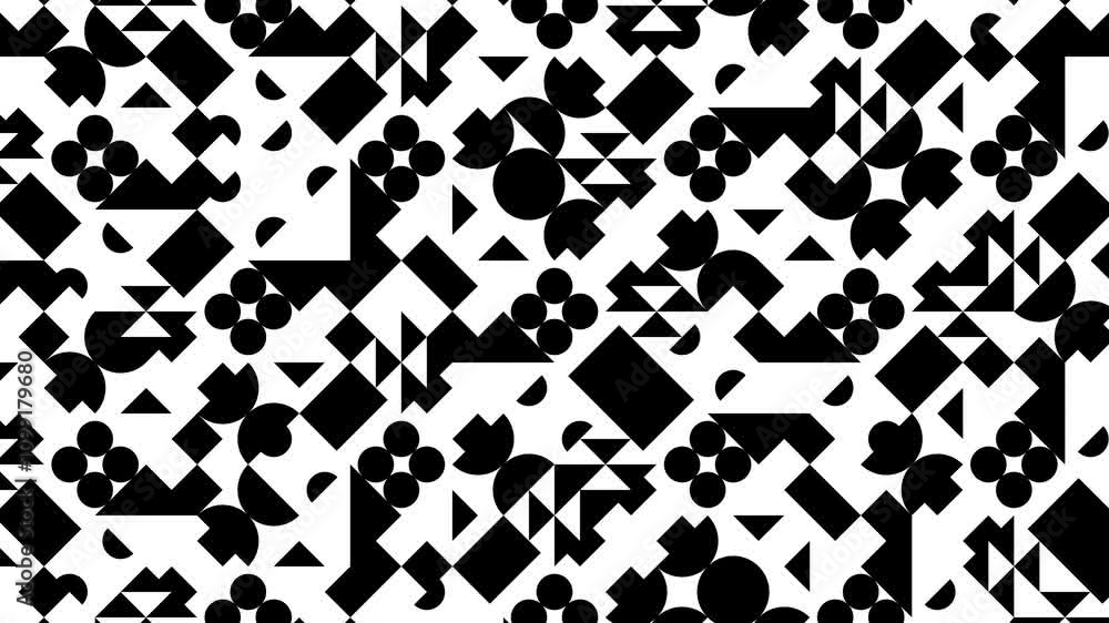 Poster dynamic symmetrical animation of overlapping geometric shapes in black and white for art directors
