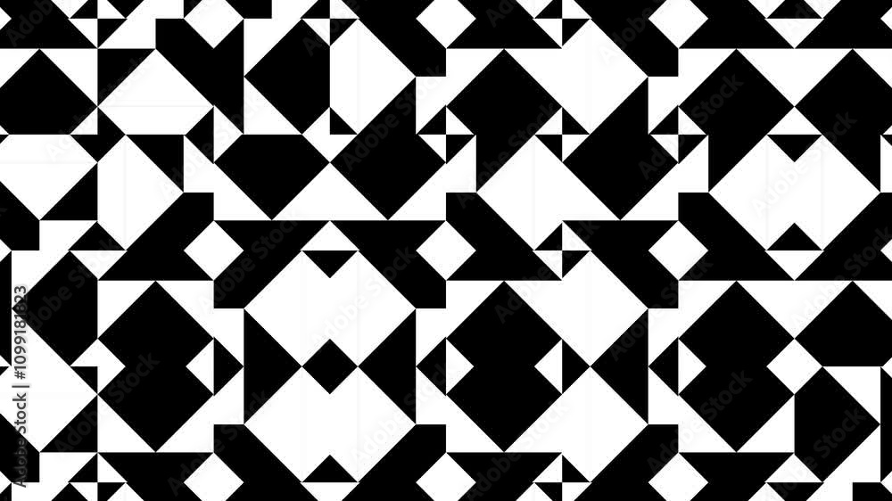 Aufkleber bold minimalist loop animation with abstract black and white geometry, clean lines, and dynamic moti