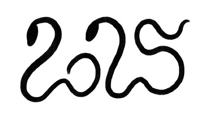 2025 snake handwritten silhouette of a curved snake forms the number 2025, isolated on a white background. Symbol of Chinese New Year 2025. illustration Wallpaper