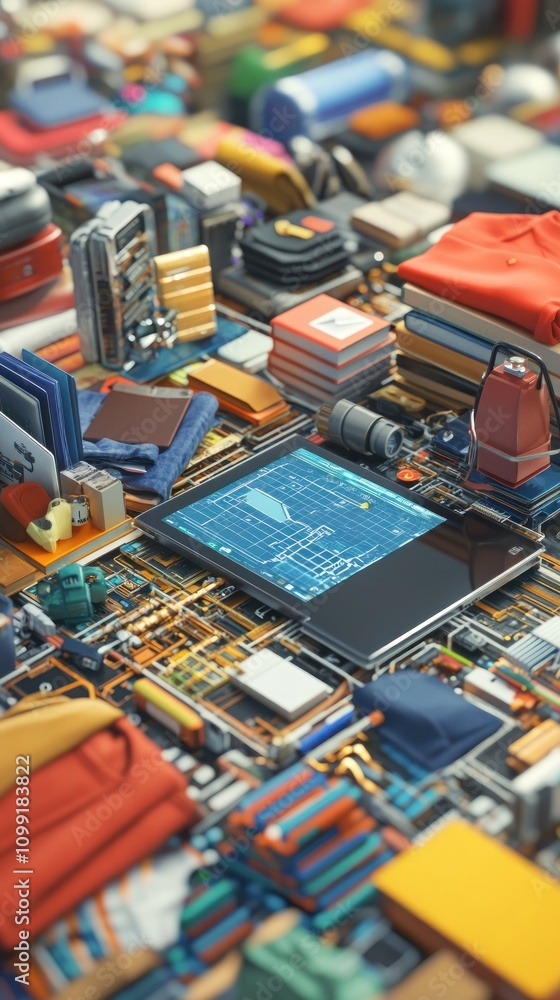 Aufkleber a vibrant array of electronic components and devices arranged artistically.