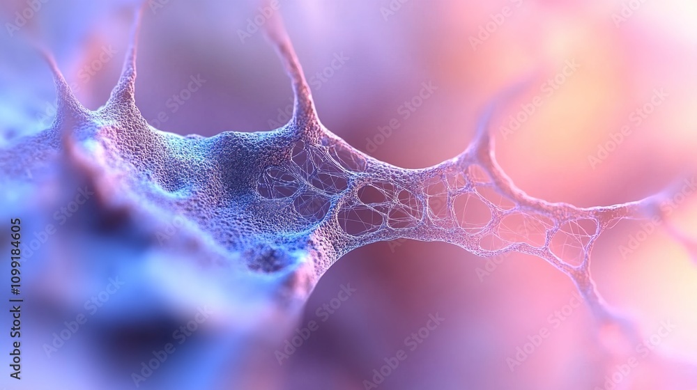 Poster abstract microscopic view of delicate cell structures with soft color gradients in blue, purple, and