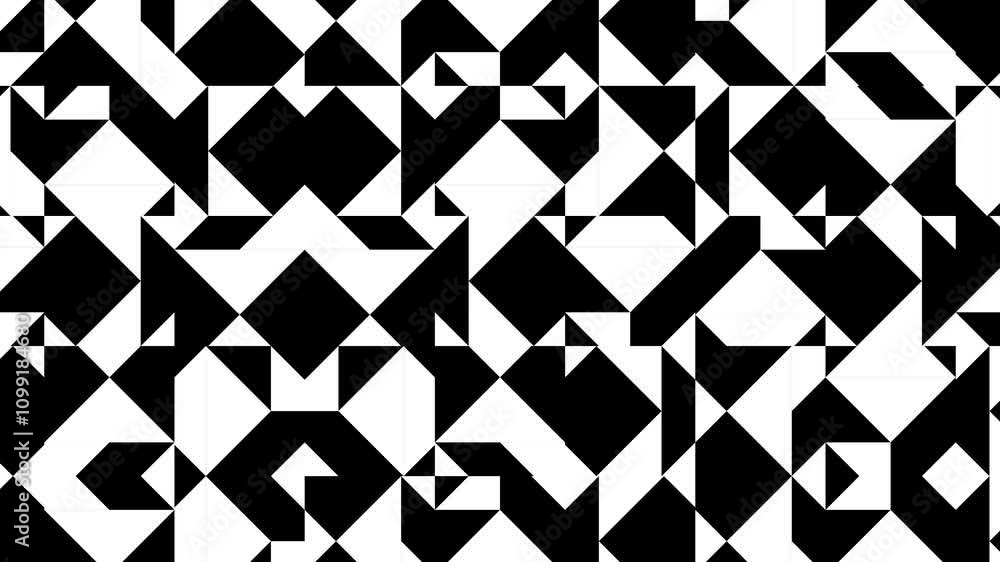 Poster artistic abstract animation featuring overlapping geometric shapes in black and white for media use