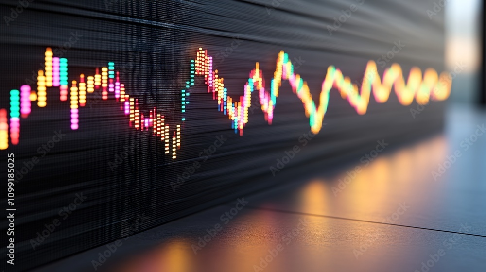 Aufkleber colorful digital stock market data visualization with bright, illuminated graphs and fluctuating lin