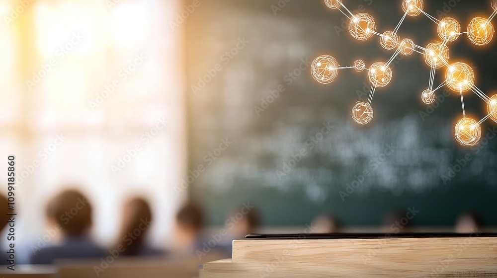 Poster abstract representation of molecular structure in a classroom setting, highlighting the importance o