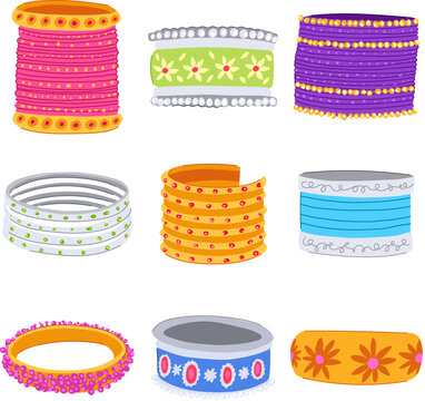 bracelet churi indian set cartoon. bangle traditional, modern diamond, gemstone beaded bracelet churi indian sign. isolated symbol vector illustration