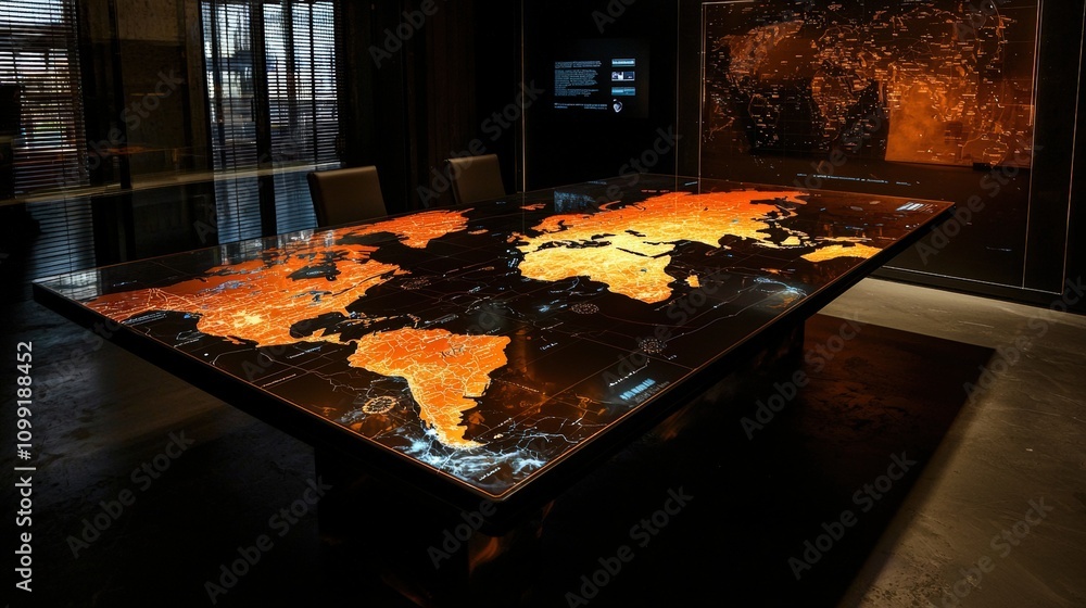 Poster interactive world map workspace showcase modern office digital display contemporary environment aeri