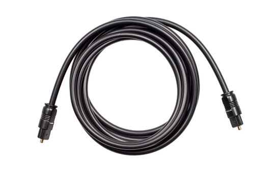 The optical audio cable is isolated on a white background. Toslink cable.