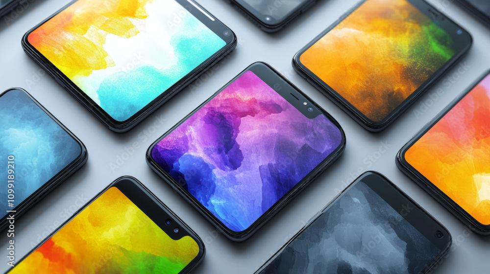 Poster realistic phone mockups. these are 3d templates showing different views of future smartphones. perfe